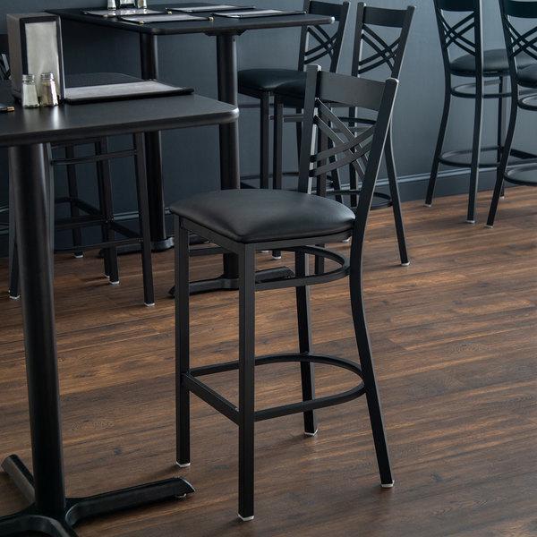 Cross Back Bar Height Chair Restaurant Bar Pub Seat Black Vinyl Detached Seat