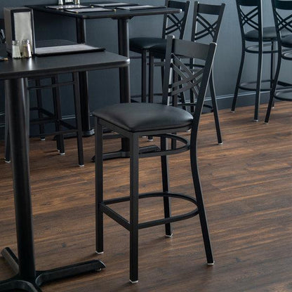 Cross Back Bar Height Chair Restaurant Bar Pub Seat Black Vinyl Detached Seat