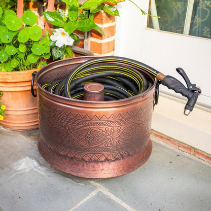 150 Ft Embossed Bronze Antique Finish Hose Holder Pot Storage Container 17Wx14H