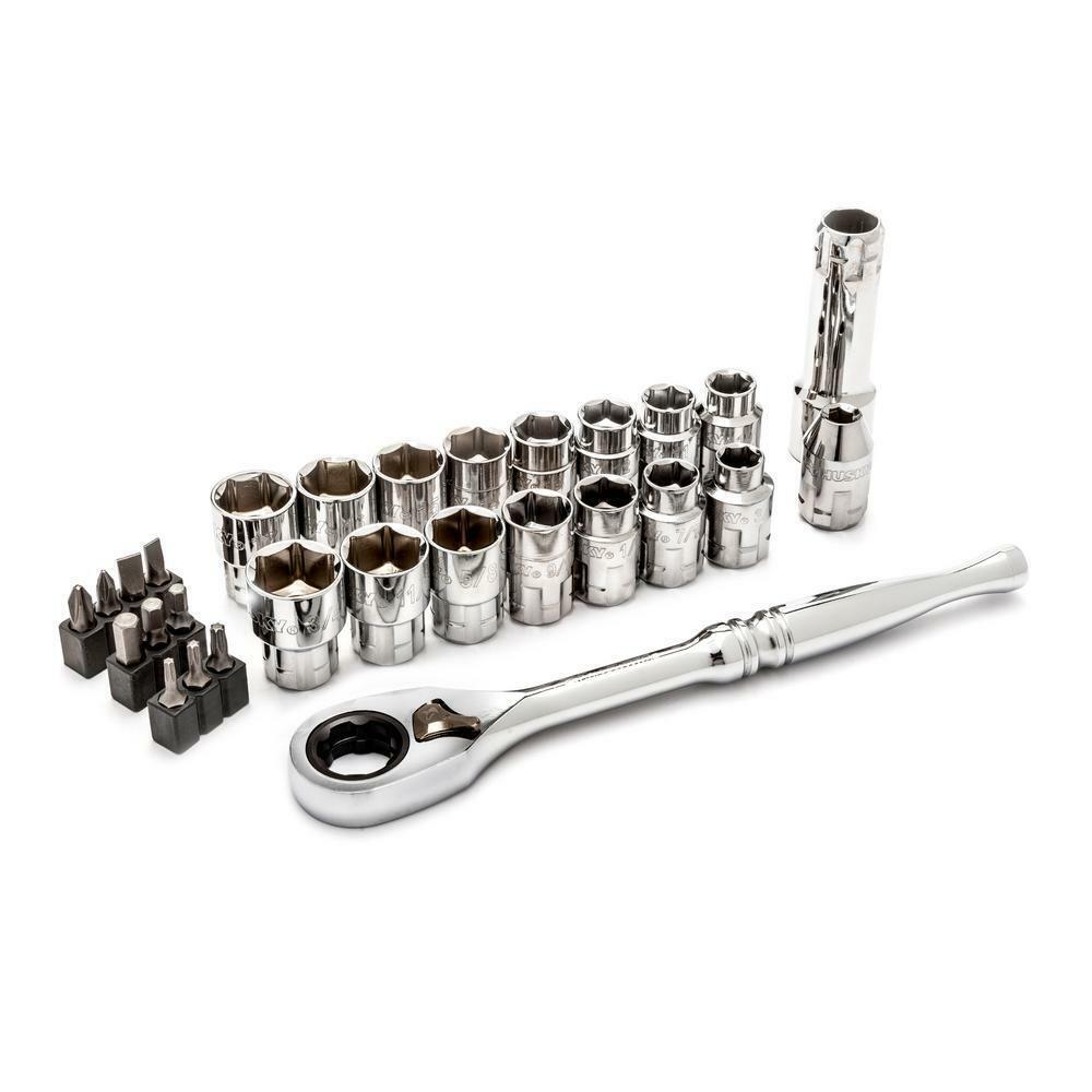 Husky 3/8 in. Drive 6-Point Pass-Thru Ratchet and Socket Set (28-Piece)