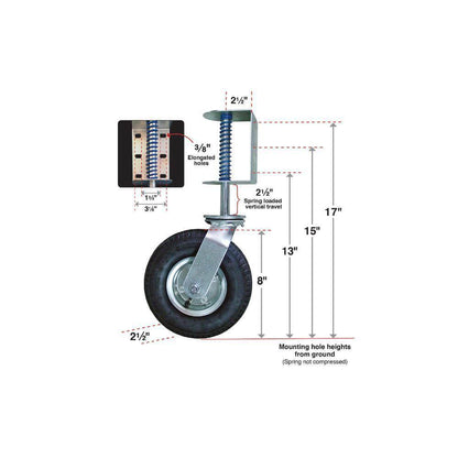 Gate Caster Wheel Support Pneumatic Spring Loaded Swivel Fence Roller Heavy Duty