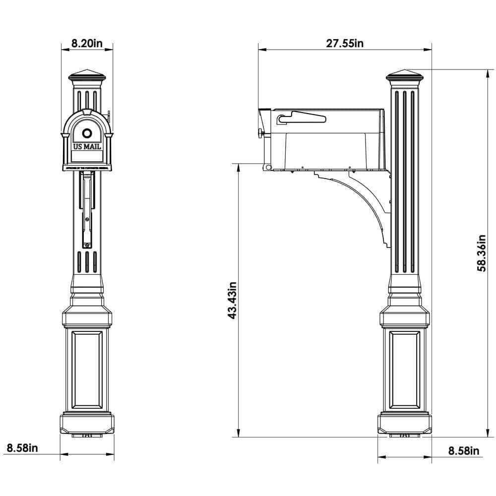 Lexington Mailbox And Post Kit 3.5 in x 3.5 in x 72 in Non-Locking Vinyl Black