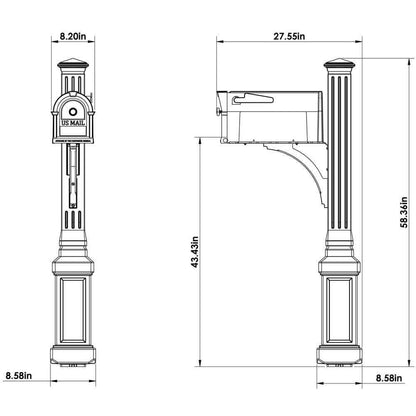 Lexington Mailbox And Post Kit 3.5 in x 3.5 in x 72 in Non-Locking Vinyl Black