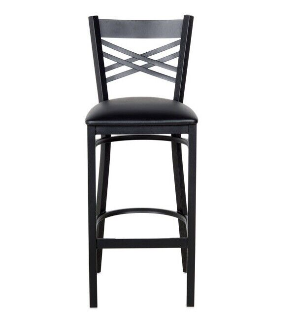 Cross Back Bar Height Chair Restaurant Bar Pub Seat Black Vinyl Detached Seat