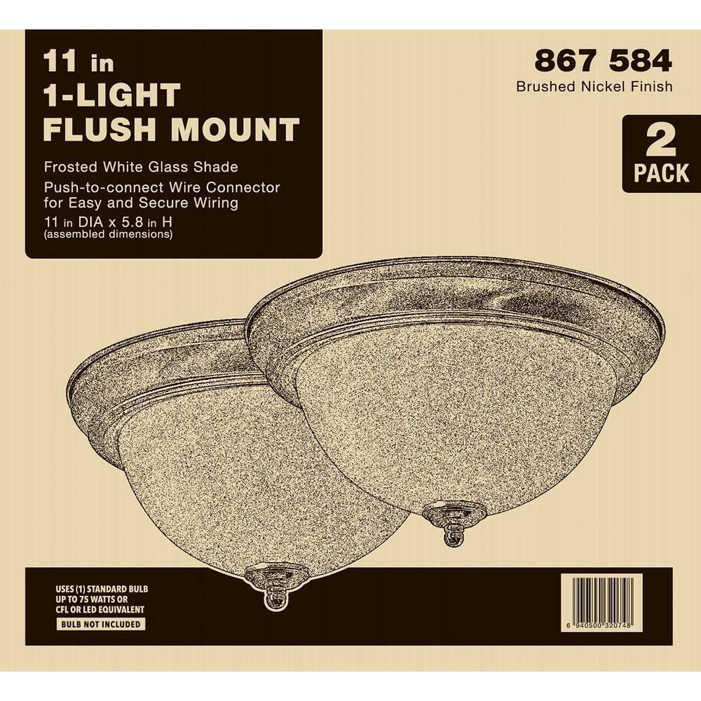 Ceiling Light Fixture Frosted Glass Shade Flush Mount 2-Pack 11" Brushed Nickel