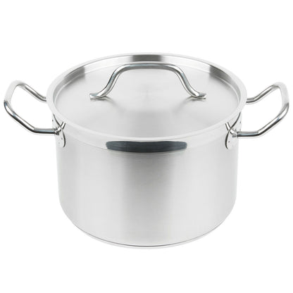 8 Qt. Heavy Duty Silver Stainless Steel Aluminum-Clad Stock Pot with Lid Cover