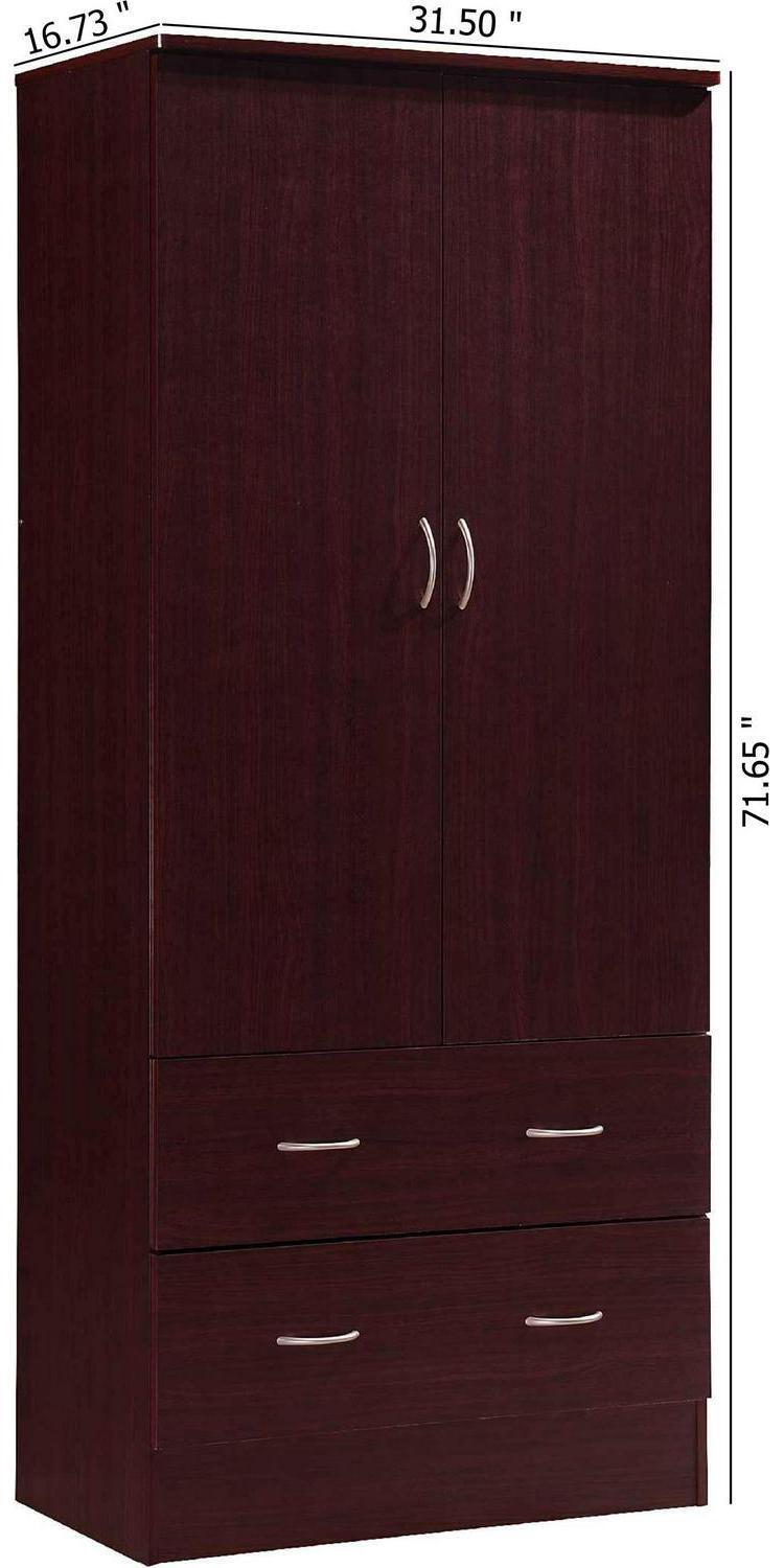 Bedroom Armoire 2-door 2-drawers Wardrobe Storage Closet Cabinet Wood Home Brown