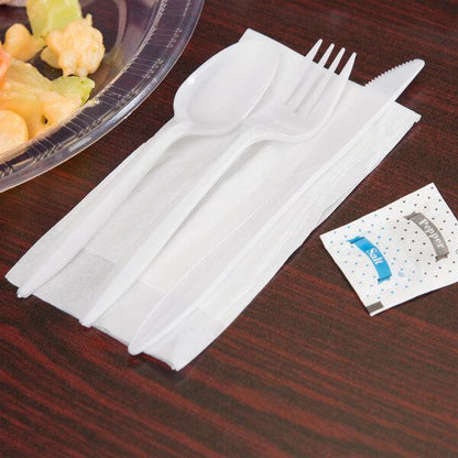 (500-Pack) Disposable White Plastic Cutlery Set, Napkin, Salt and Pepper Packets