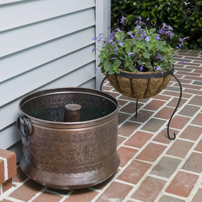 150 Ft Embossed Bronze Antique Finish Hose Holder Pot Storage Container 17Wx14H