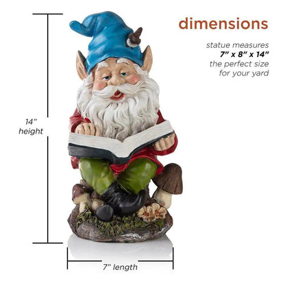 Garden Statue 14 in. Outdoor Whimsical Gnome Reading A Book Lawn Decoration