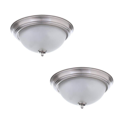 Ceiling Light Fixture Frosted Glass Shade Flush Mount 2-Pack 11" Brushed Nickel