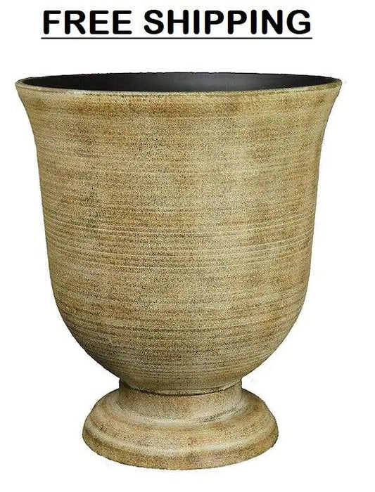 16 In. Striated Fossil Resin Greenwich Urn Planter | Home Outdoor Classic Pot