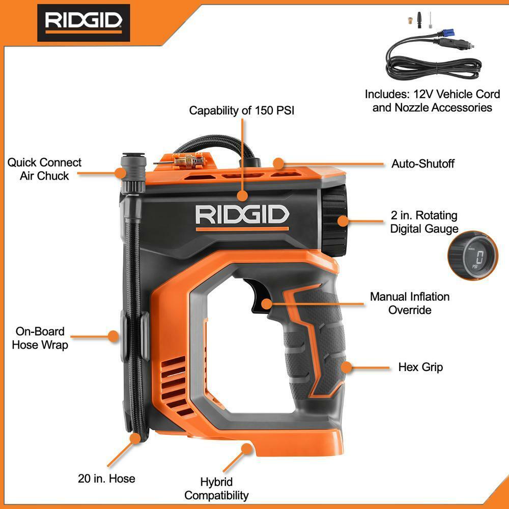 RIDGID 18-Volt Digital Inflator Cordless Electric Automatic Shut-off (Tool Only)