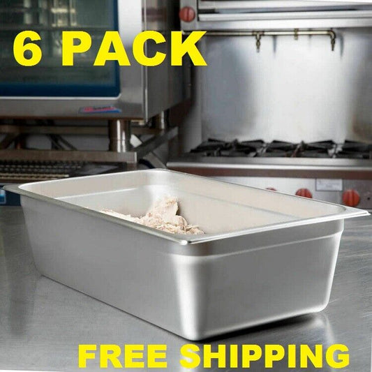 6 PACK Full Size 6" Deep Stainless Steel Steam Prep Table Food Pan NSF