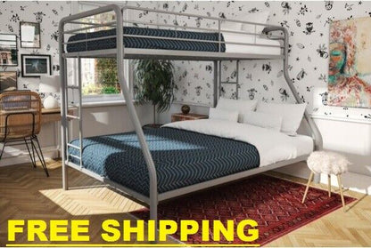 Bunk Beds Twin over Full Kids Girls Boys Bed Teens Dorm Bedroom Furniture Silver