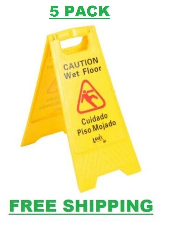 5 PACK Restaurant Caution Wet Floor Yellow 25" Folding Sign Commercial Safety