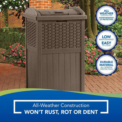 Suncast Resin Wicker Outdoor Patio Trash Can Hideaway Hold 30 Gallon Garbage Bag