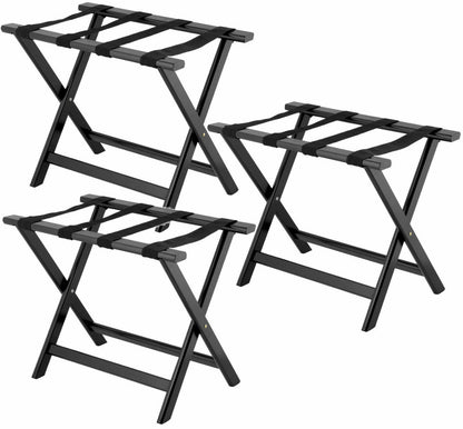 3 PACK Luggage Suitcase Rack Wood Folding Hotel Shelf Stand Tray Cart Black