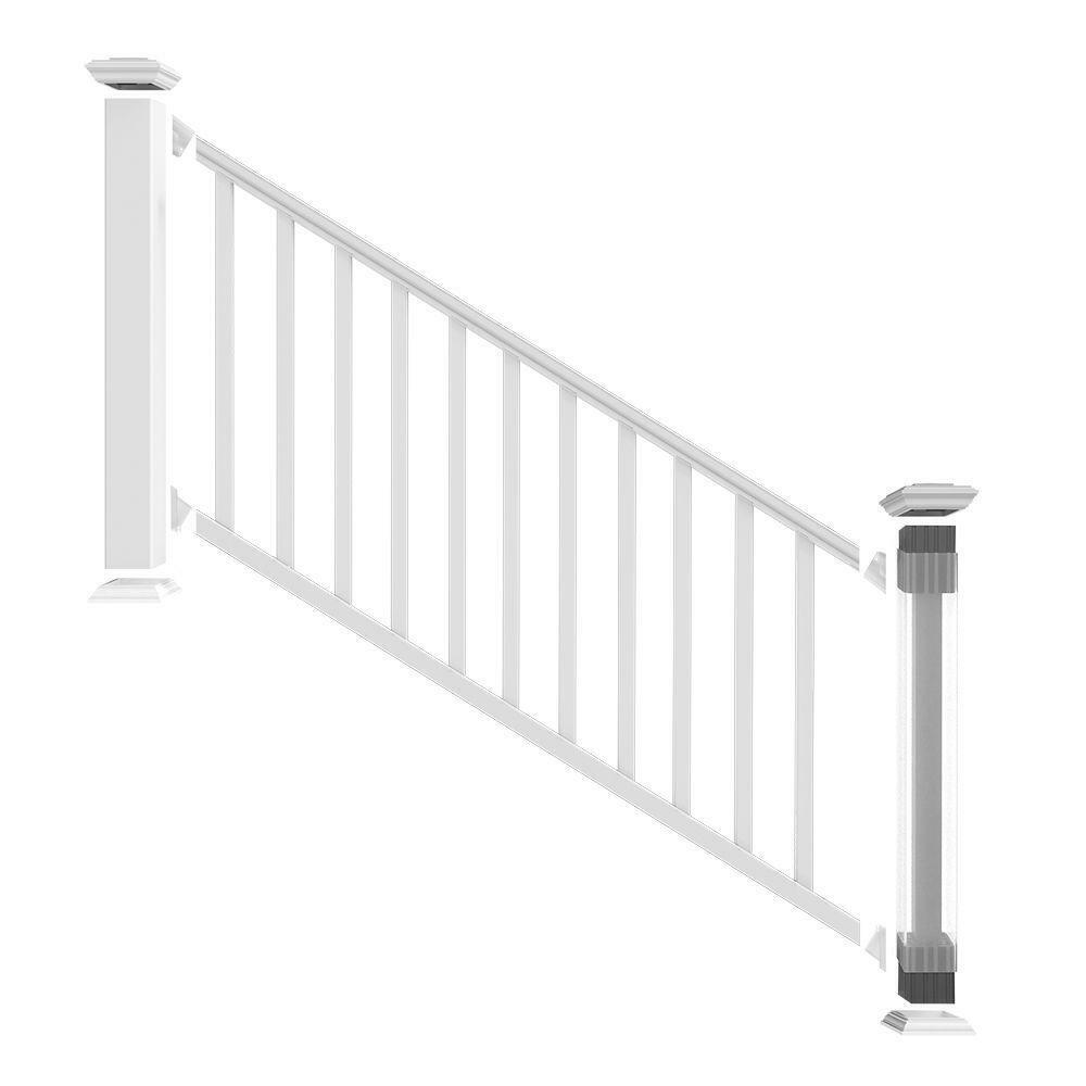 Outdoor Stair Railing Kit White 6 ft. x 36 in. Vinyl Rail Deck Porch Balusters