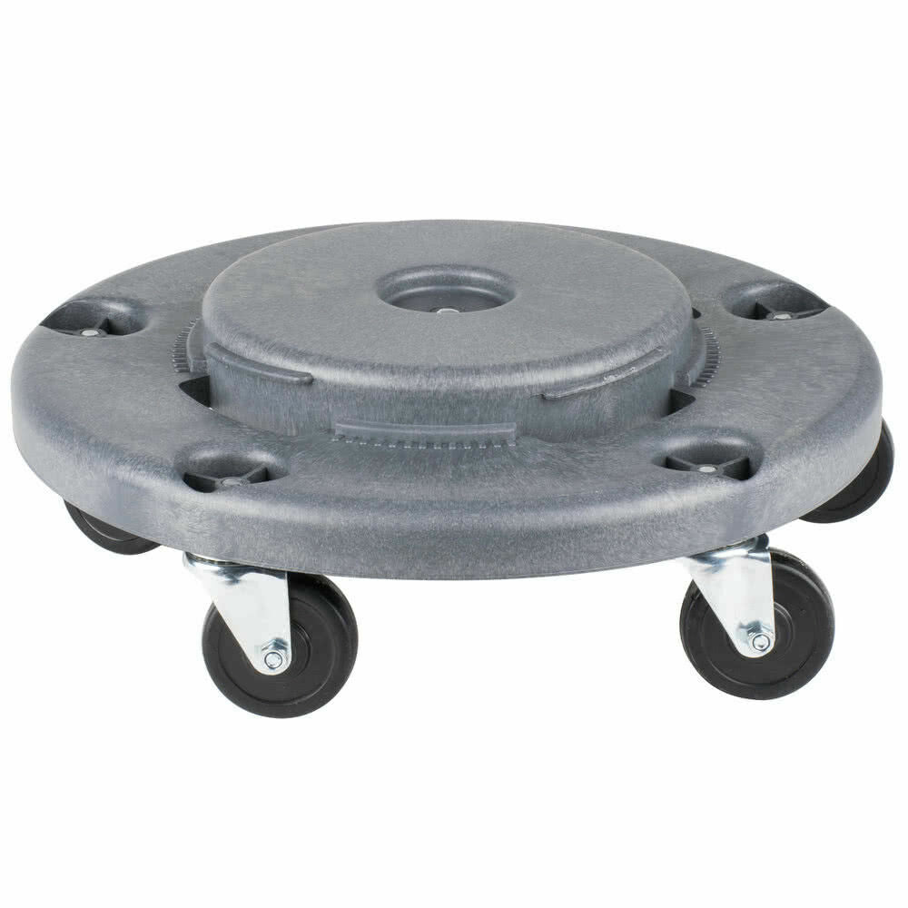 Gray Plastic Trash Garbage Can Bin Mobile Dolly w/ 5 Casters Commercial