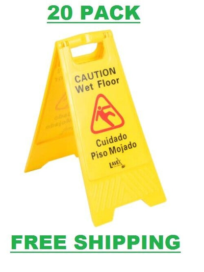 20 PACK Restaurant Caution Wet Floor Yellow 25" Folding Sign Commercial Safety