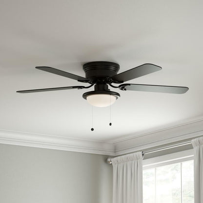 Black Ceiling Fan 52 In. LED Indoor Reversible Blades 3 Speed Flush Mount Quiet