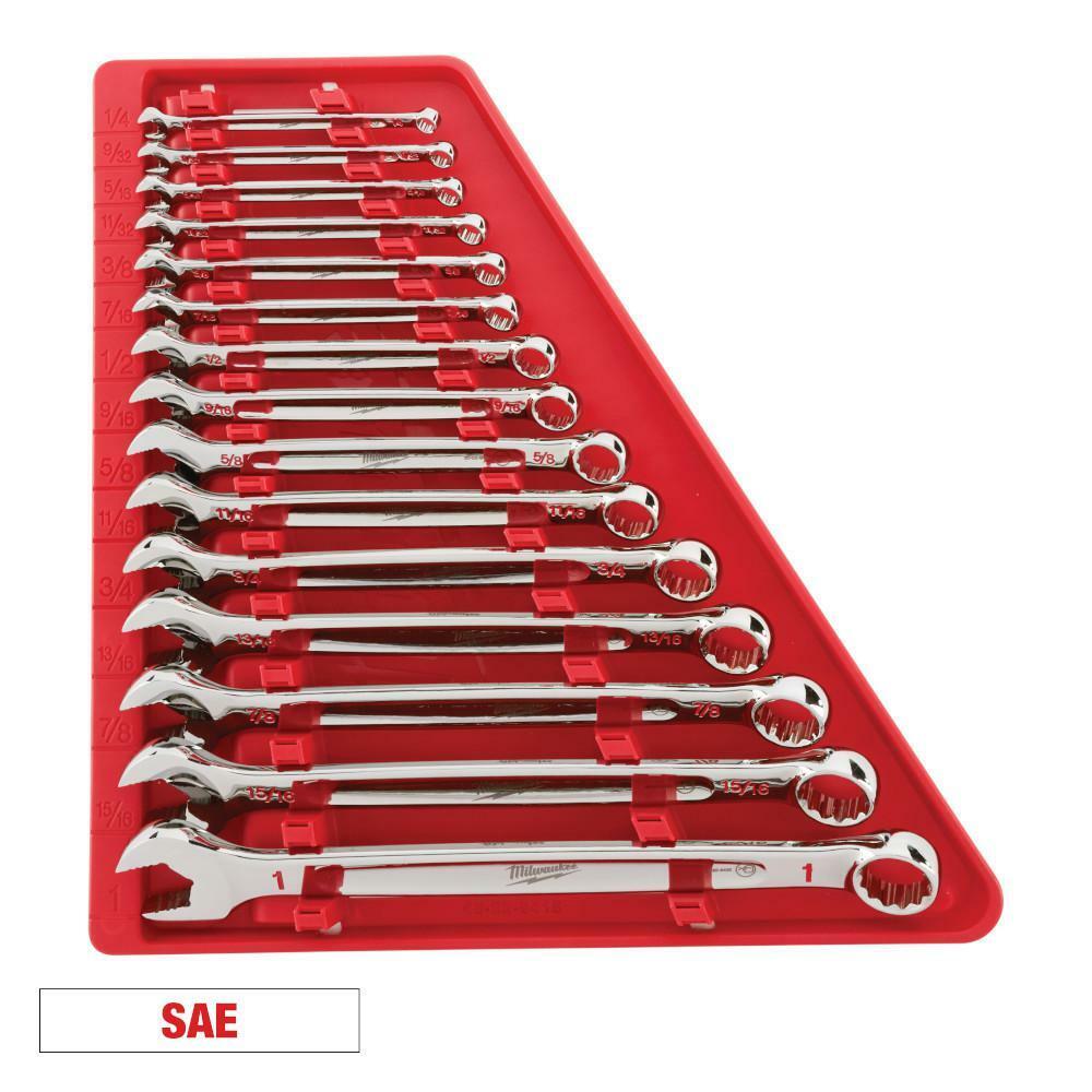 Durable 15 Piece Combination SAE Wrench Set Comfortable I Beam Handles