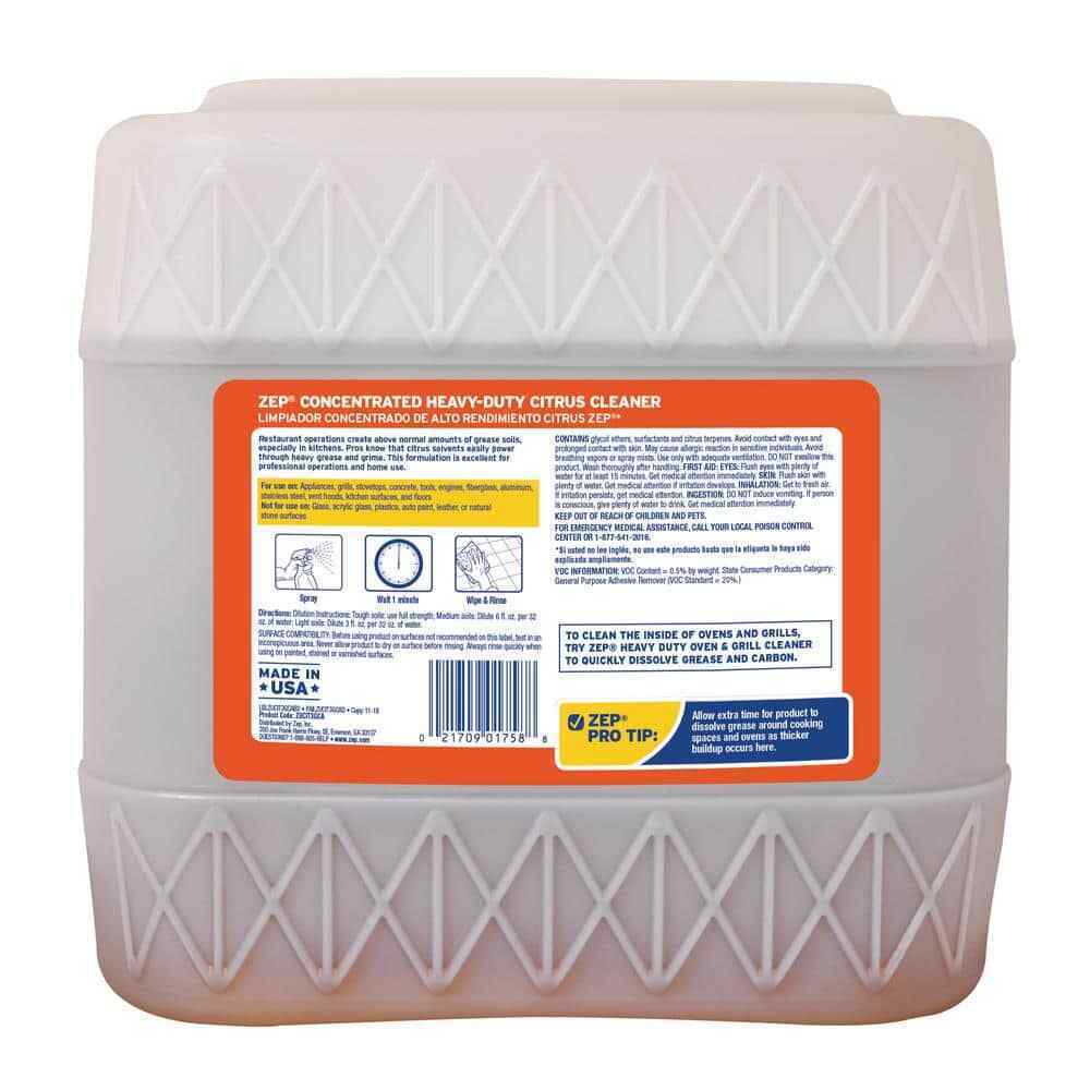 Zep Heavy-Duty Citrus Cleaner Degreaser 3.5 Gallon Grease Grime Stains