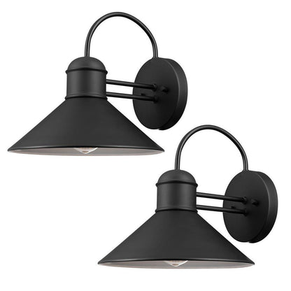 Sebastien 1-Light Black Outdoor Wall Lantern Sconce (2-Pack) | Globe Electric