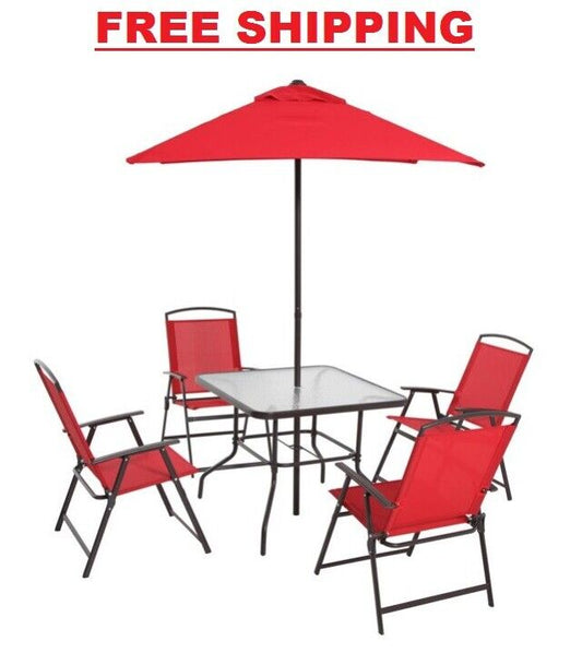 Dining Set Patio Outdoor Set 6-Piece Umbrella 4 Chairs Table Porch Deck Furnitur