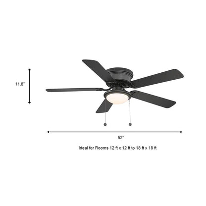 Black Ceiling Fan 52 In. LED Indoor Reversible Blades 3 Speed Flush Mount Quiet