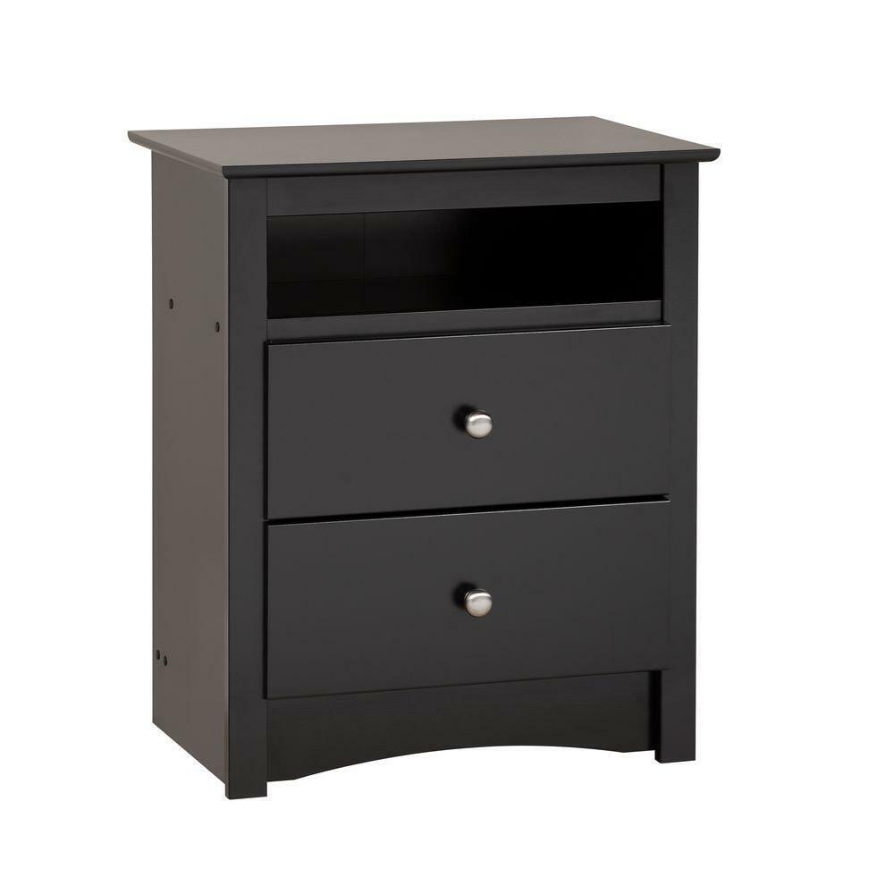 Sonoma 2-Drawer Black Nightstand Night Stand Bedside End Table Bed Side Storage