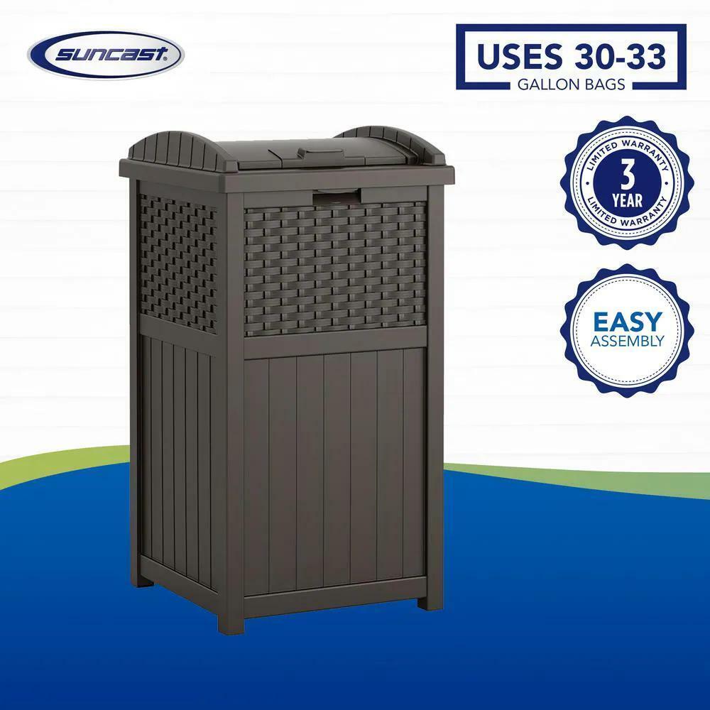 Suncast Resin Wicker Outdoor Patio Trash Can Hideaway Hold 30 Gallon Garbage Bag