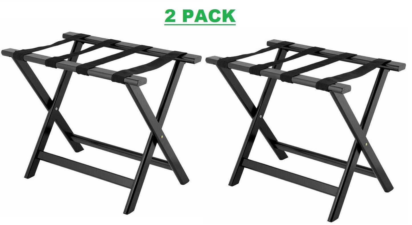 2 PACK Luggage Suitcase Rack Wood Folding Hotel Shelf Stand Tray Cart Black