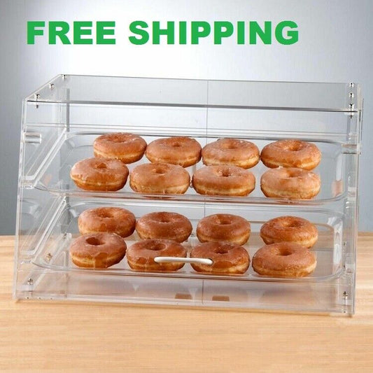 2 Tray Bakery Display Case Front Rear Door Donut Cookie Pastry Hotel Store