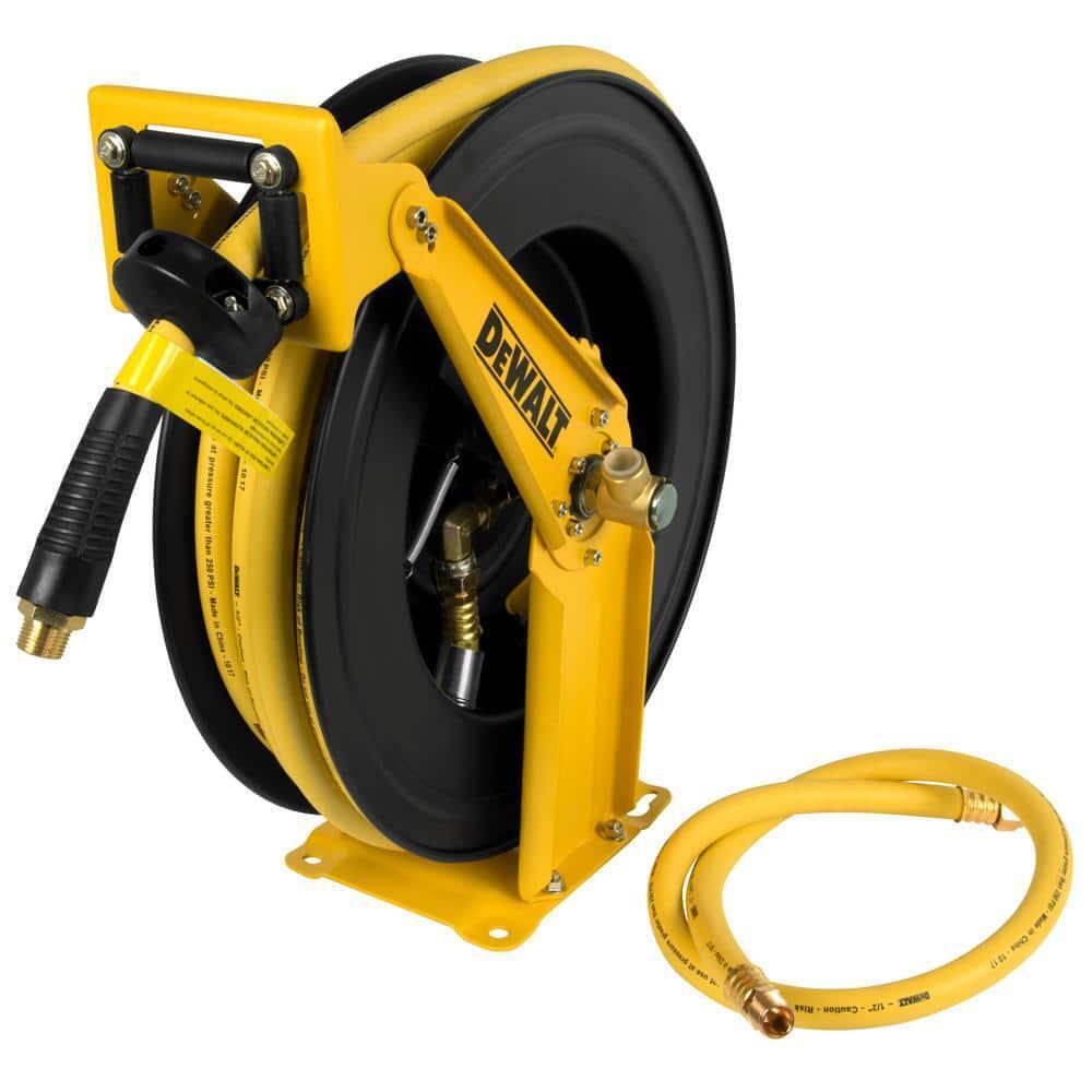 Double Arm Auto Retracting Air Hose Reel 1/2 In. X 50 Ft. Premium Rubber Hose