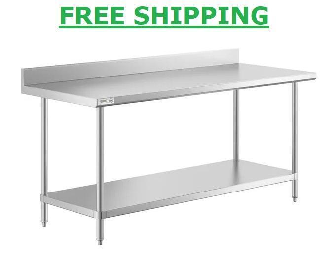 30" x 72" Stainless Steel Open Base Work Prep Table with 4" Backsplash 16-Gauge