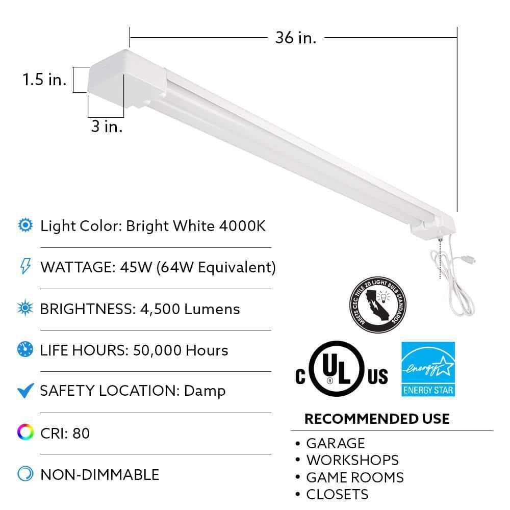 Shop Light LED 3 ft. 2-Light 45-Watt White Integrated Utility Lighting