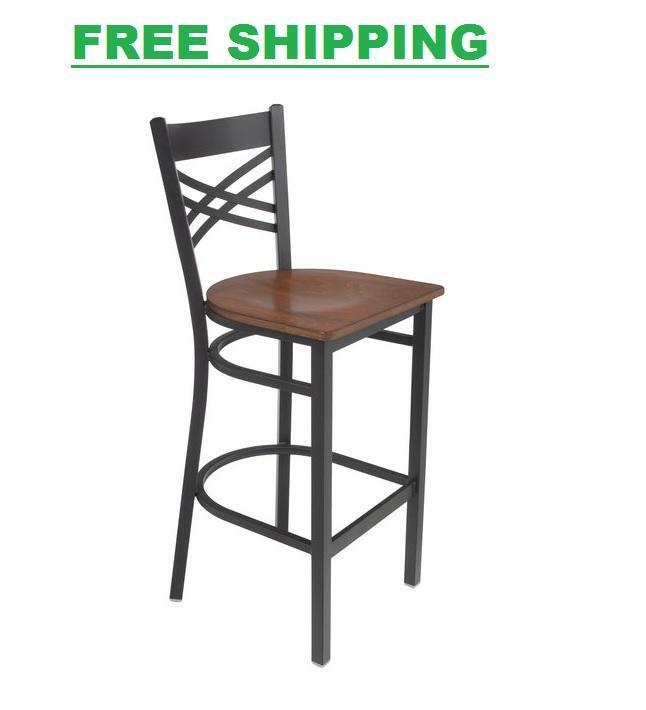 Cross Back Bar Height Chair Restaurant Bar Pub Antique Walnut - Detached Seat