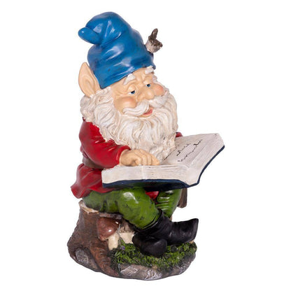 Garden Statue 14 in. Outdoor Whimsical Gnome Reading A Book Lawn Decoration