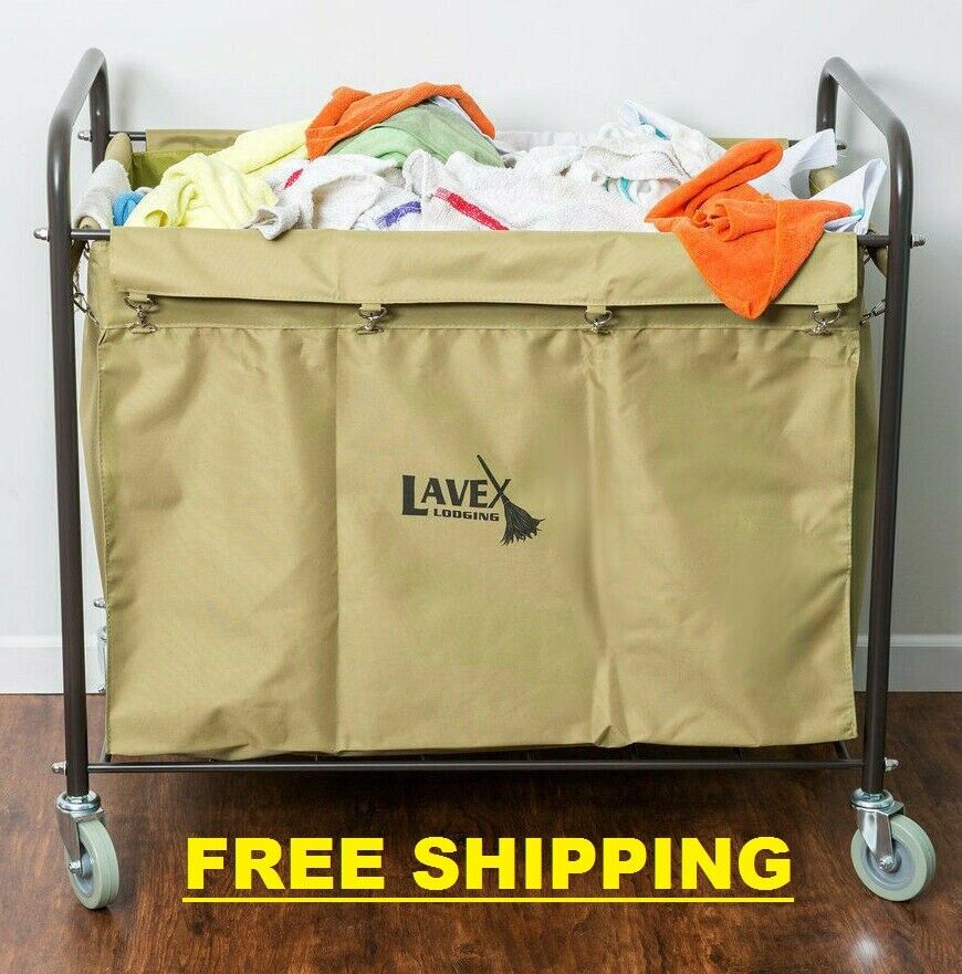 12 Bushel Metal Canvas Laundry Trash Cart Bag Handles Hotel Linen Housekeeping