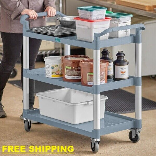 GRAY 3-Shelf 42" x 20" x 38" Heavy Duty Plastic Open Utility / Bussing Cart