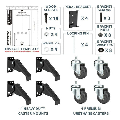 POWERTEC 17002 Workbench Casters with Quick-Release Plates, 4 Sets, Black