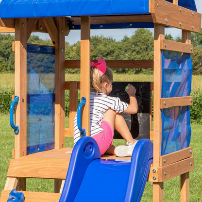 Kids Outdoor Cedar Wood Swing Set Play Set W/ Clubhouse Slide Rock Wall Ladder