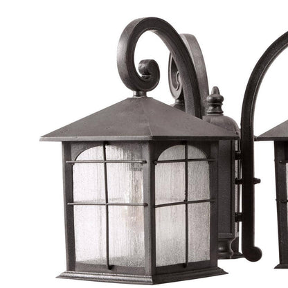 Outdoor Post Light 3-Head Aged Iron Traditional Lantern 88.5" Seedy Glass Shade