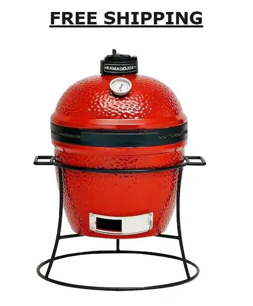 Kamado Joe Jr. 13.5" Charcoal Grill Red Portable w/ Cart Smoke Cook BBQ Camp