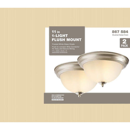 Ceiling Light Fixture Frosted Glass Shade Flush Mount 2-Pack 11" Brushed Nickel