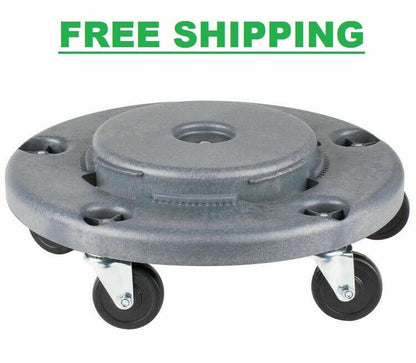 Gray Plastic Trash Garbage Can Bin Mobile Dolly w/ 5 Casters Commercial