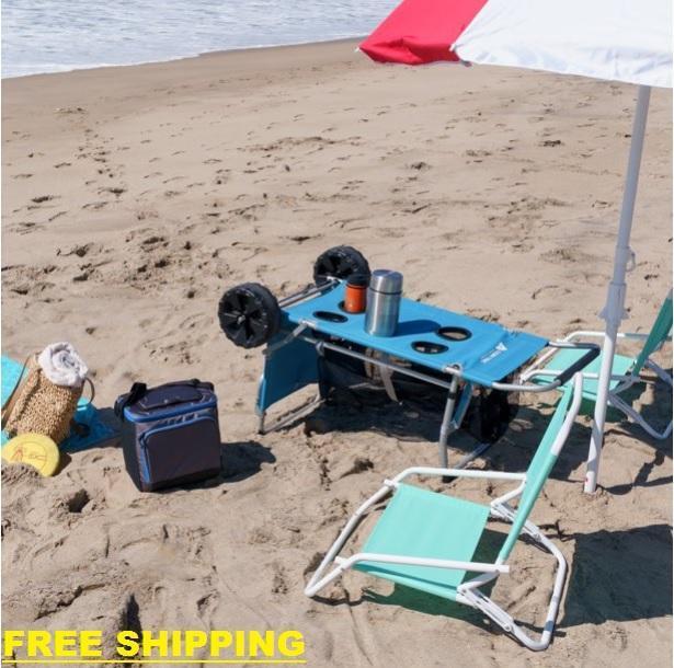 Sand Island Convertible Beach Cart Outdoor Camping Wagon Folding table Blue NEW