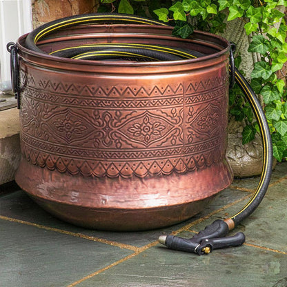 150 Ft Embossed Bronze Antique Finish Hose Holder Pot Storage Container 17Wx14H